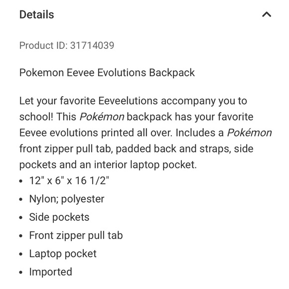 Pokémon Eevee Evolutions  Bioworld Backpack Black and Blue NWT - Picture 12 of 15